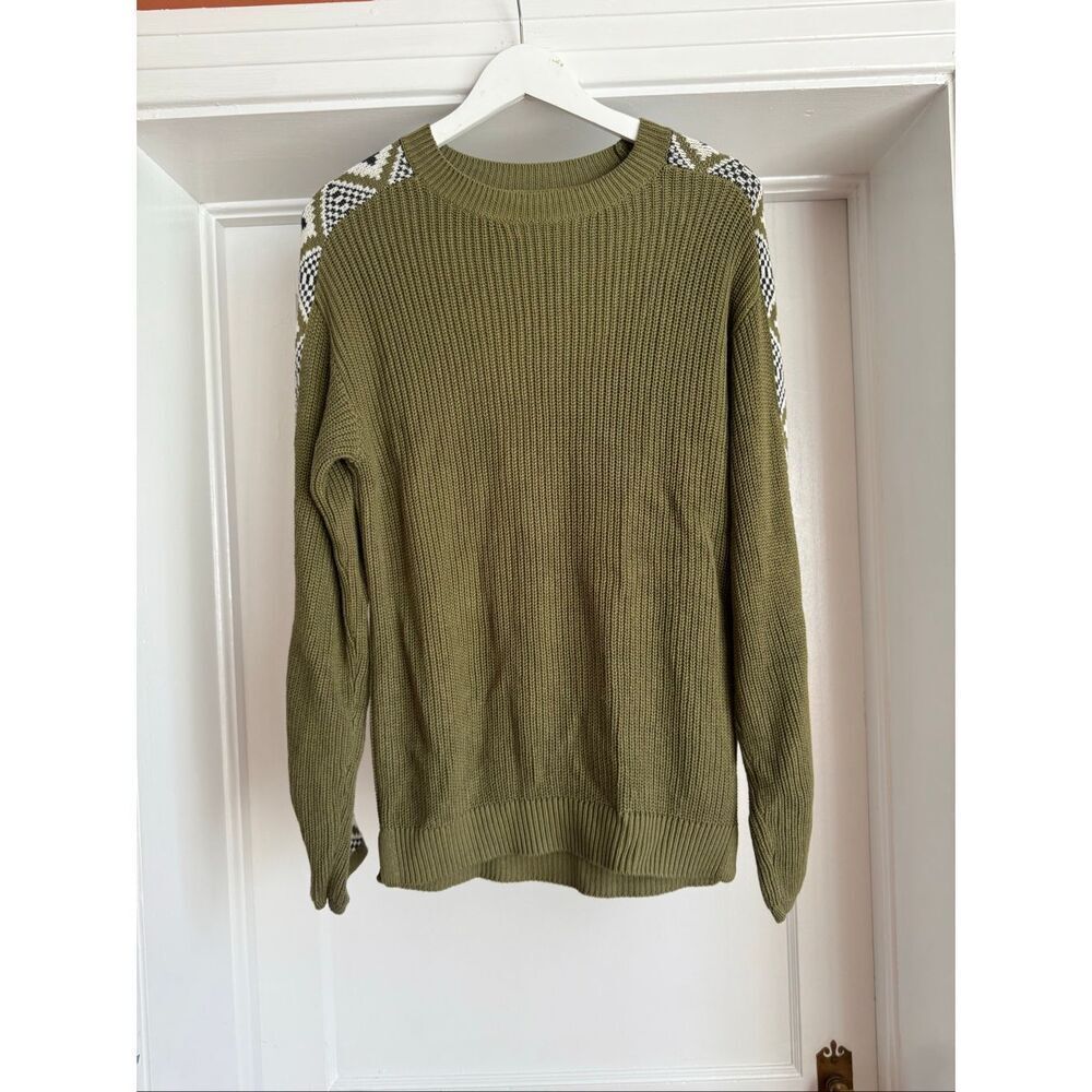 Canyon Retreat Olive Green Tribal Print Crew Neck Sweater sz XXS NWOT
